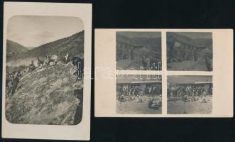 1917 Albánia, életképek, osztrák-magyar katonák, 2 db fotólap, a hátoldalon feliratozva, 9x14 cm