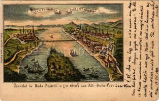 1899 Budapest, ős Pest és Buda a 17. században. Toldi Lajos kiadása. litho (kis szakadás / small tear)