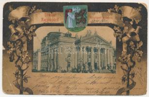 1905 Nagyvárad, Oradea; Szigligeti színház. Ifj. Berger Sámuel kiadása. Szecessziós címeres litho keret / theatre. Art Nouveau, litho frame with coat of arms (kopott sarkak / worn corners)