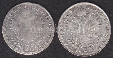Ausztria/magyar verdejel 1827G 20Kr Ag II.Ferenc T:3+, 1830B 20Kr Ag II.Ferenc T:4+ ph. v.