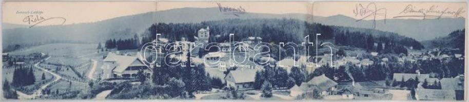 1900 Borszék, Borsec; látkép, nyaralók. 3-részes kihajtható panorámalap / general view, villas. 3-tiled folding panoramacard (r)