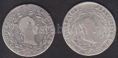 Ausztria/magyar verdejel 1827G 20Kr Ag II.Ferenc T:3+, 1830B 20Kr Ag II.Ferenc T:4+ ph. v
