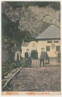 1911 Borpatak, Valea Borcutului; Pokol-bánya levegő tárna, bányászok munka közben, aranybánya / gold mine with miners working (EB)