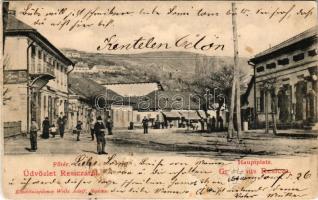 1902 Resica, Resita; Fő tér, Weiss üzlete. Weiss Adolf kiadása / Hauptplatz / main square, shops (vágott / cut)