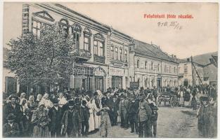 Felsővisó, Viseu de Sus; Fő tér, Engelmann üzlete. Berger Miksa kiadása / main square, shops (vágott / cut)