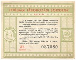 1969. "Ifjúsági Táborozási Sorsjegy" KISZ sorsjegy, 37. osztály "087080" T:VF