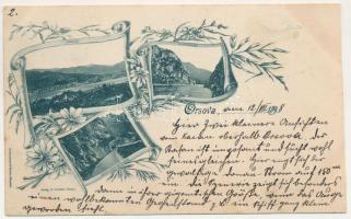 1898 Orsova, Kazán-szoros, Széchényi út, látkép. G. Hutterer kiadása / Kasanenge, Széchenyi Strasse / gorge, road, general view. Kretzschmar &amp; Schatz Art Nouveau, floral (vágott / cut)
