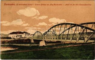 1917 Karánsebes, Caransebes; Újkaránsebesi vashíd. Johann Balc kiadása / Eiserne Brücke von Neu-Karánsebes / Podul de fer dela Caransebesulnou / new iron bridge (EB)