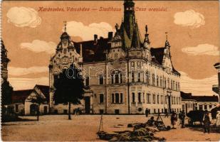 1918 Karánsebes, Caransebes; Városháza, piac. Johann Balc kiadása / Stadthaus / Casa orasului / town hall, market (Rb)