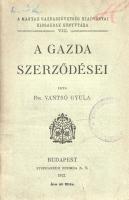 Vantsó Gyula:  A gazda szerződései. Budapest, 1912. Magyar Gazdaszövetség - Stephaneum Nyomda Rt. 45 + [3] p. Egyetlen kiadás. Vancsó Gyula (1844-1913) jogász, gazdasági szakíró, országgyűlési képviselő. Népies nyelven (közérthetően) írt munkája a szerződési jog alapfogalmait ismerteti a gazdász olvasók okulására. A belső borítókon és a hátsó borítón a gazdakör-alapítás ajánlott lépései. Példányunk fűzése az első borítónál enyhén meglazult. Könyvtári duplum. (Kisgazdák könyvtára. VIII. kötet.) BOEH V, 2292. Fűzve, enyhén sérült kiadói borítóban, az első borítófedélen régi gyűjteményi bélyegzéssel és katalógusszámmal.