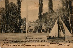 1905 Buziásfürdő, Baile Buzias; Szent Antal csodakút a tóval. Nosek Gusztáv kiadása / spa, lake with fountain, mineral spring source (EK)