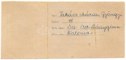 1957. "Iskolai Felszereléseket Értékesítő Vállalat - Taneszközsorsjegy" sorsjegye 4Ft-ról ...