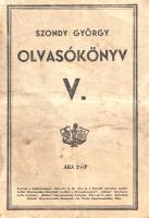 Olvasókönyv a református elemi népiskolák V. osztálya számára. A Református Egyetemes Konvent megbízásából szerkesztette Szondy György. Debrecen, [1938]. Debrecen sz. kir. város és a Tiszántúli Református Egyházkerület Könyvnyomda-vállalata. 260 p. Szövegközti rajzokkal gazdagon illusztrált népiskolai olvasókönyvünk protestáns művelődéstörténeti emlék. Ismeretterjesztő, honismereti, néprajzi, erkölcsi írásai alföldi-kálvinista szempontot őriznek, szépirodalmi anyagában feltűnően nagy a protestáns szerzők aránya (Arany János, Tompa Mihály, Szász Károly; Fáy András, Kós Károly). Honismereti írásai a Balaton és a főváros mellett elsősorban a protestáns művelődés szempontjából kitüntetett szerepet játszó erdélyi és abaúj-zempléni vidékekre kalauzolnak. A hónaponkénti beosztás szerinti olvasókönyvben történeti életrajzok mellett (Luther Márton, Kálvin János, Lorántffy Zsuzsanna, Széchenyi István portréi mellett) mezőgazdasági, egészségnevelési és környezetvédelmi írásokban, illetve hitéleti szövegekben tallózhatunk. Példányunk összesen nyolc oldala (fél íve) nyomás nélkül maradt. Fűzve, feliratozott, enyhén sérült, foltos kiadói borítóban.