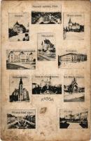 1916 Kassa, Kosice; Nemzeti színház, Fő tér, Jakab palota, Hadtestparancsnokság, Pályaudvar, vasútállomás, Schalk-ház, Székesegyház, Dóm és Orbán-torony, Szent Mihály kápolna, Fő utca / theatre, main square, palaca, K.u.K. army headquarters, railway station, cathedral, tower, chapel, main street. Art Nouveau (b)