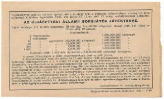 1946. "Újjáépítési Állami Sorsjáték" 1.000.000.000AP értékű fél-sorsjegye vízjeles papíron...