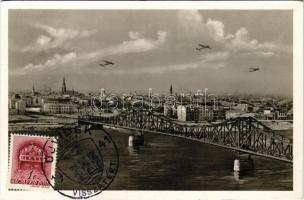 1941 Újvidék, Novi Sad; látkép, híd / general view, bridge. TCV card + "1941 Újvidék visszatért" So. Stpl. (EK)
