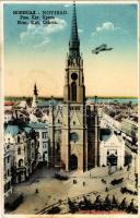 1941 Újvidék, Novi Sad; Rim. Kat. Crkva / Római katolikus templom, gyógyszertár, repülőgép / Catholic church, pharmacy, airplane + "1941 Újvidék visszatért" So. Stpl. (Rb)