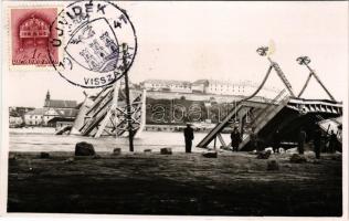 1941 Újvidék, Novi Sad; híd romjai és Pétervárad vára / castle, demolished bridge. TCV card. photo + "1941 Újvidék visszatért" So. Stpl. (vágott / cut)