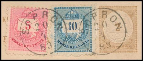 1883 Expressz 2kr díjjegyes levelezőlap Színesszámú 5kr + 10kr díjkiegészítéssel "SOPRON" ...