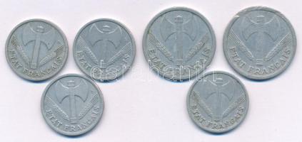 Franciaország / Vichy-kormány 1942-1943. 1Fr Al (4db) + 1943. 2Fr Al (2x) T:XF,VF
France / Vichy Fr...