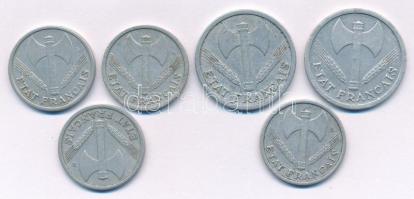 Franciaország / Vichy-kormány 1942-1943. 1Fr Al (4db) + 1943. 2Fr Al (2x) T:XF,VF
France / Vichy Fr...