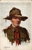 Cercetas / Román cserkész / Romanian boy scout art postcard (EK)