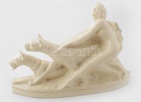 Louis Fontinelle (1886-1964): Hölgy kutyákkal. Mázas fajansz, jelzett, restaurált, 52x36 cm /// KIZÁ...