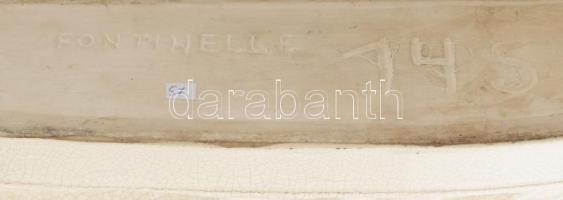 Louis Fontinelle (1886-1964): Hölgy kutyákkal. Mázas fajansz, jelzett, restaurált, 52x36 cm /// KIZÁ...