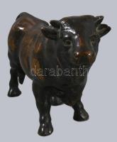 Patinázott bronz bika szobor, 16x10 cm