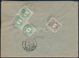 1890 Ajánlott levél előoldalon elektro 5kr pár, hátoldalon 1kr, 3 x színesszámú 3kr II. lemez E &quo...