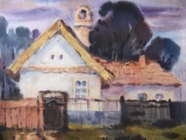 Osváth Miklós (1935-2004): Tájház Hajduszoboszlón, Akvarell, papír, jelzett és datált. 41x56 cm