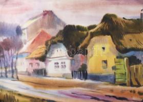 Osváth Miklós (1935-2004): Nyírségi házak, Akvarell, papír, jelzett és datált. 41x56 cm