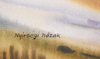 Osváth Miklós (1935-2004): Nyírségi házak, Akvarell, papír, jelzett és datált. 41x56 cm