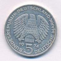 Német Szövetségi Köztársaság 1974F 5M Ag "Immanuel Kant" T:AU patina Federal Republic of Germany 1974F 5 Mark Ag "Immanuel Kant" C:AU patina Krause KM#138