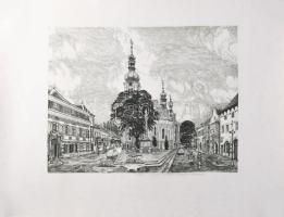 Kádas István (1941-): Kőszeg. Rézkarc, papír, jelzés nélkül, 29,5×39,5 cm feltekerve