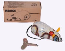Felhúzható lemez egér játék, dobozában, h: 9cm