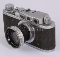 1953-1955 Fed 1 fényképezőgép, Carl Zeiss Jena Sonna 1:1,5 f=5cm objektívvel, szíj nélküli bőr tokjá...