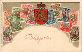 Bulgaria. Set of Bulgarian stamps and coat of arms. Ottmar Zieher Carte philatélique No. 21. Art Nou...