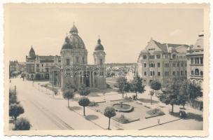 1940 Marosvásárhely, Targu Mures; tér, görög katolikus templom / square, Greek Catholic church. photo + "1940 Marosvásárhely visszatért" So. Stpl