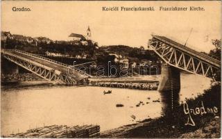 1916 Hrodna, Grodno; Kosciól Franciszkanski / WWI German military, blown-up bridge, Franciscan churc...
