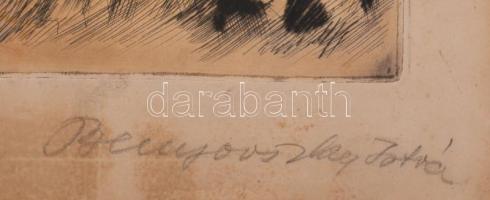 Benyovszky István (1898-1969): Itató csikós.. Színezett rézkarc, papír, jelzett, 40x54 cm