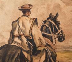 Benyovszky István (1898-1969): Itató csikós.. Színezett rézkarc, papír, jelzett, 40x54 cm