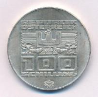 Ausztria 1976. 100Sch Ag "Innsbruck - XII. téli olimpia 1976 / Sielő" Hall-i verde T:AU ki...