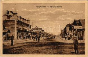 1916 Baranavichy, Baranovichi, Baranowitschi; Hauptstraße / WWI German military, main street, shops ...