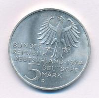 Német Szövetségi Köztársaság 1974D 5M Ag "Immanuel Kant" T:AU patina Federal Republic of Germany 1974D 5 Mark Ag "Immanuel Kant" C:AU patina Krause KM#138