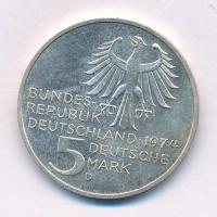 Német Szövetségi Köztársaság 1974D 5M Ag "Immanuel Kant" T:AU patina Federal Republic of Germany 1974D 5 Mark Ag "Immanuel Kant" C:AU patina Krause KM#138