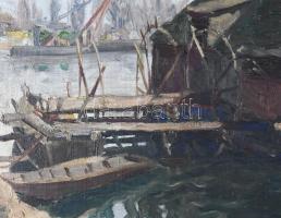 Azonosítatlan jelzéssel: Úszómalom 1910. Olaj, vászon, 25x40 cm Keretben