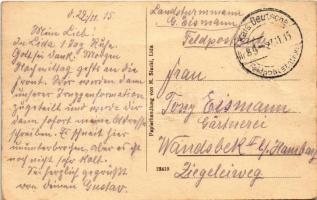 1915 Lida, WWI German military, street view, synagogue in the background (creases)