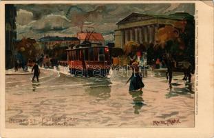 Budapest VIII. Múzeum körút, villamos, Nemzeti Múzeum. Kuenstlerpostkarte No. 1934. von Ottmar Zieher Kunstanstalt litho s: Raoul Frank (EK)