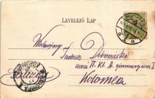 1905 Budapest VII. Keleti pályaudvar, Baross szobor, villamosok, Láng Jakab és fia fiókja kerékpár é...